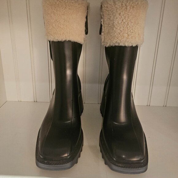 Chloe Black Rubber Boots with Shearling Size 6 - Picture 2 of 5